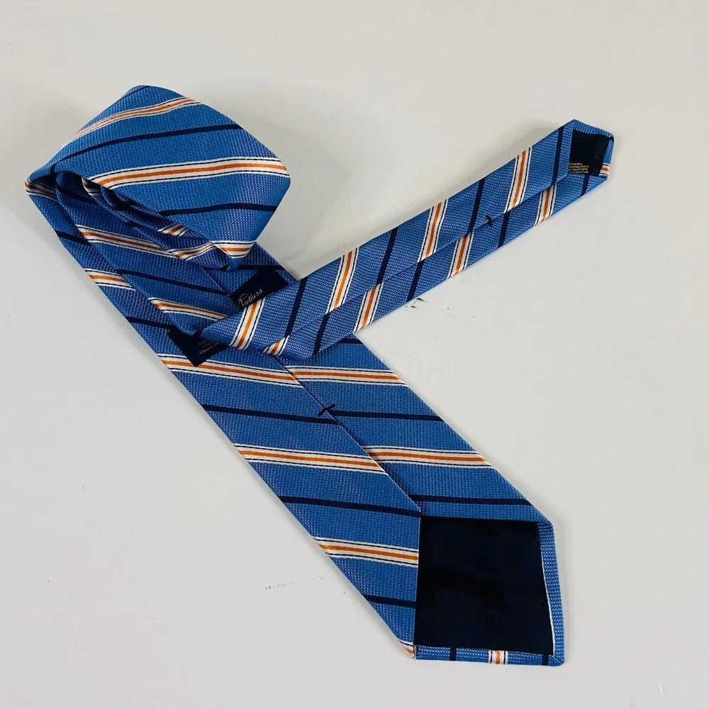 Brooks Brothers Necktie Blue Orange Striped Silk Cotton USA Made 3 1/4 x 58 1/2